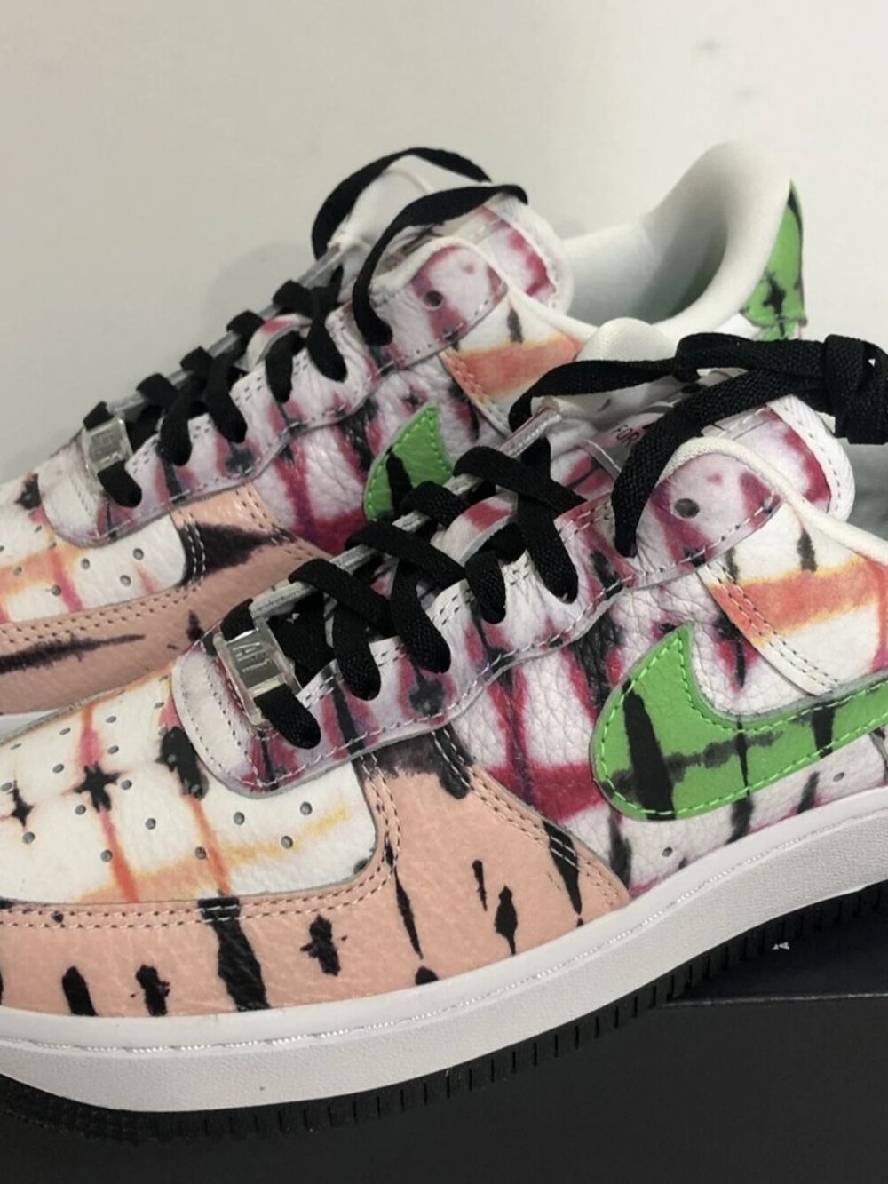 Nike Air Force 1 AF1 Black Tie Dye White Green Coral Black Women CW1267-101 Sz 6